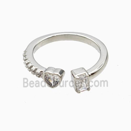 Copper Heart Rings Pave Zirconia Platinum Plated