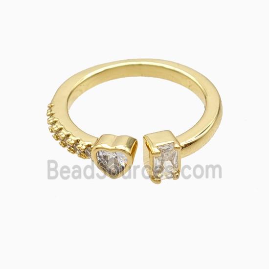 Copper Heart Rings Pave Zirconia 18K Gold Plated