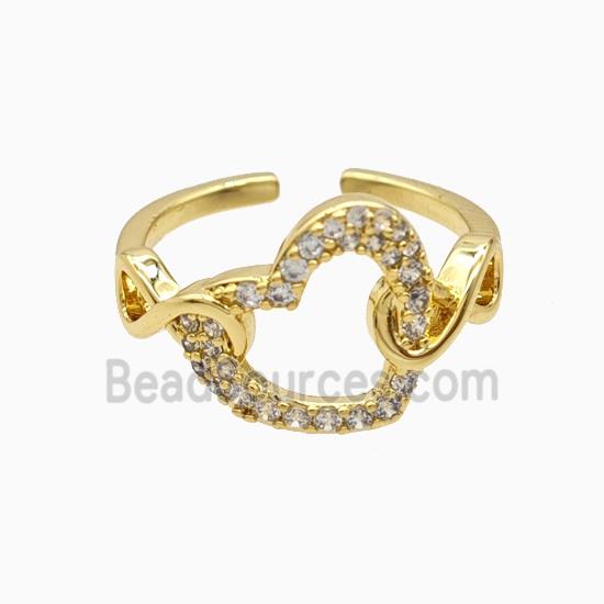 Copper Heart Rings Pave Zirconia 18K Gold Plated