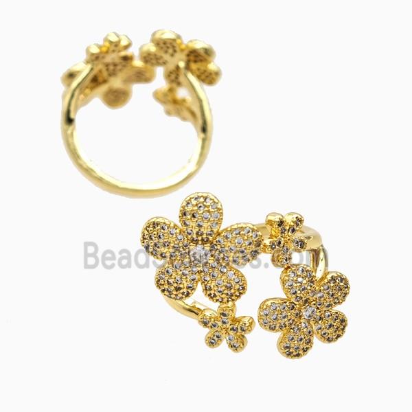 Copper Flower Rings Pave Zirconia 18K Gold Plated