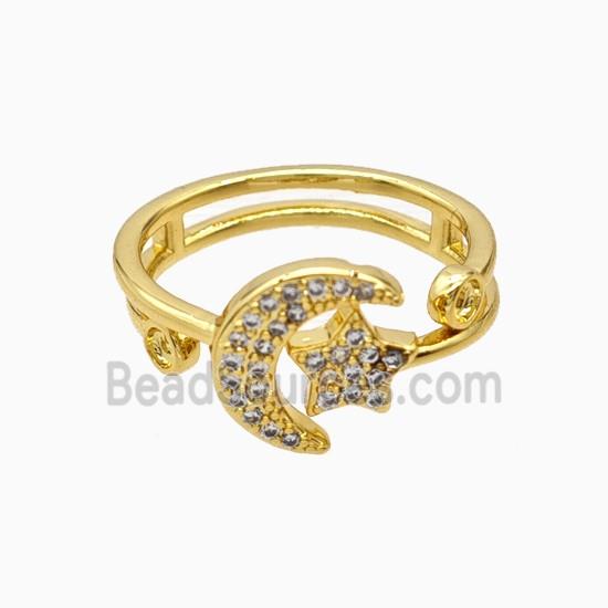Copper Moonstar Rings Pave Zirconia 18K Gold Plated