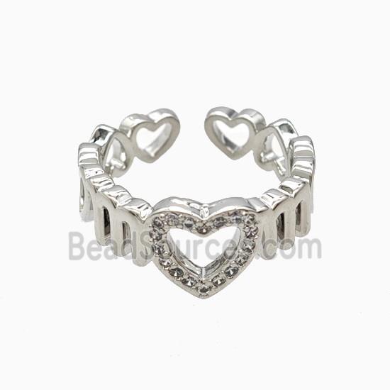 Copper Heart Rings Pave Zirconia Platinum Plated
