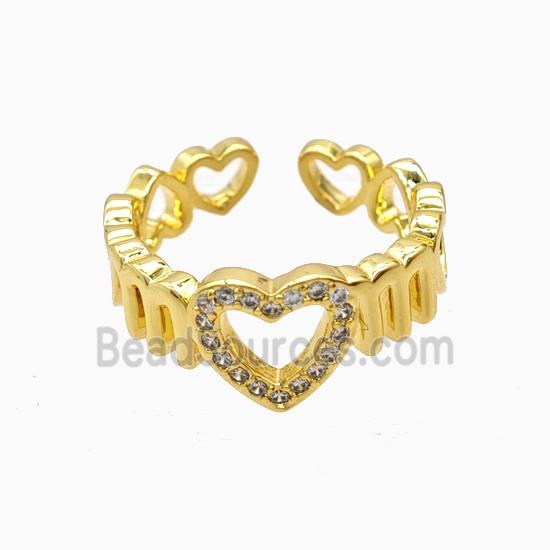 Copper Heart Rings Pave Zirconia 18K Gold Plated
