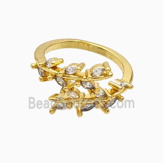 Copper Leaf Rings Pave Zirconia 18K Gold Plated