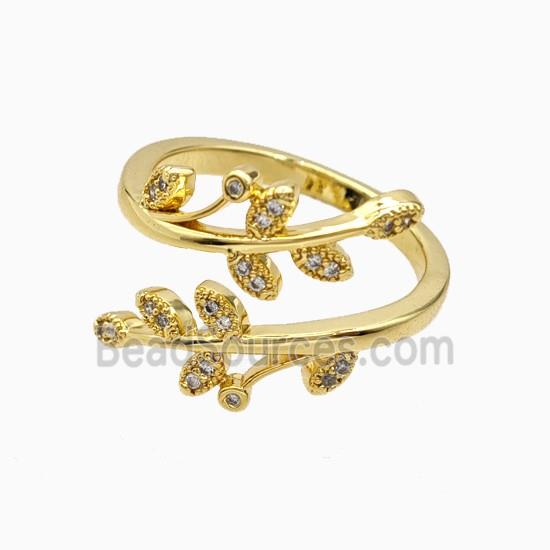 Copper Leaf Rings Pave Zirconia 18K Gold Plated