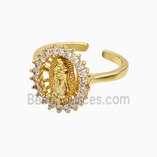 Copper Virgin Mary Rings Pave Zirconia 18K Gold Plated