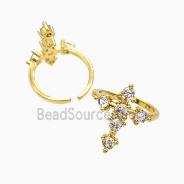 Copper Cross Rings Pave Zirconia 18K Gold Plated