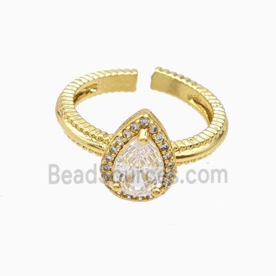 Copper Teardrop Rings Pave Zirconia 18K Gold Plated