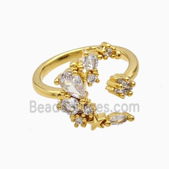 Copper Moon Rings Pave Zirconia 18K Gold Plated