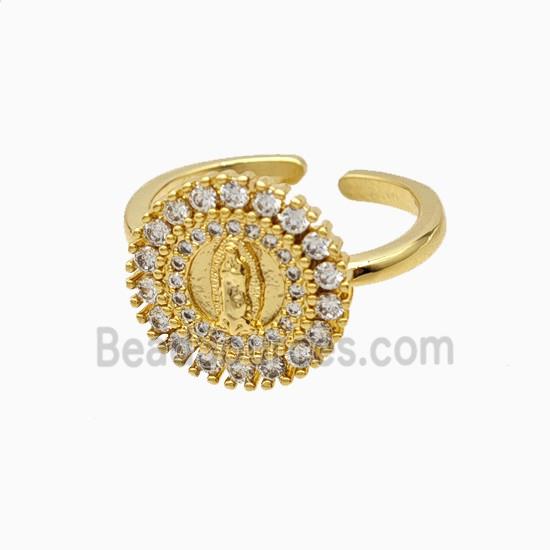Copper Virgin Mary Rings Pave Zirconia 18K Gold Plated