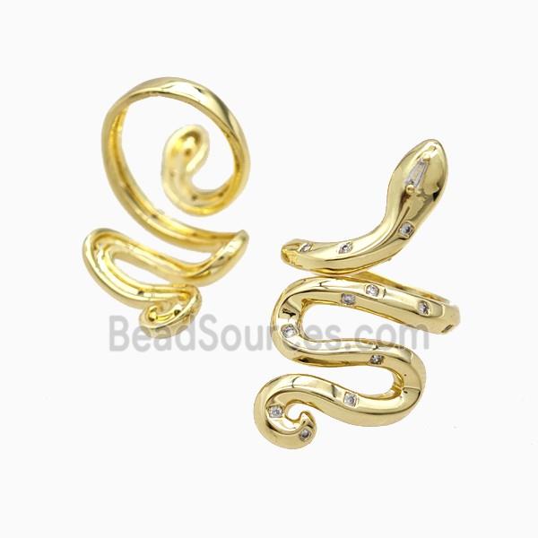 Copper Snake Rings Pave Zirconia 18K Gold Plated
