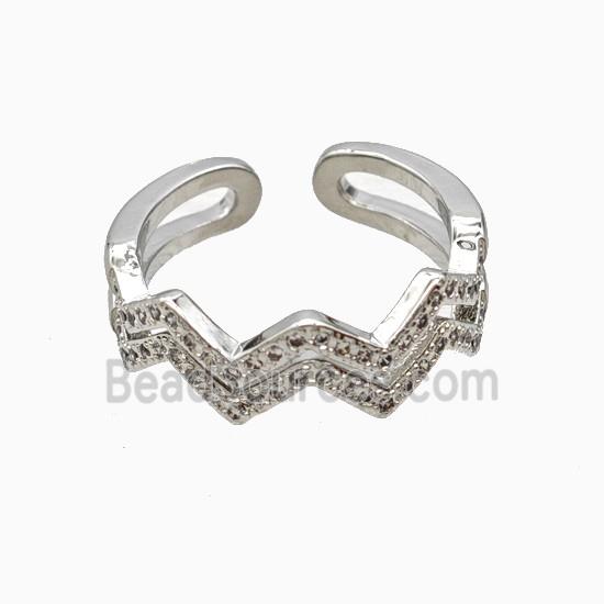 Copper Wave Rings Pave Zirconia Platinum Plated