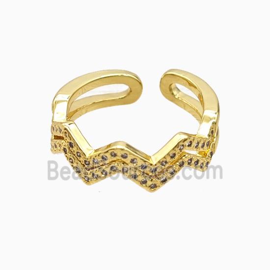 Copper Rings Pave Zirconia Wave 18K Gold Plated