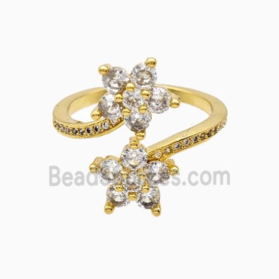 Copper Flower Rings Pave Zirconia 18K Gold Plated