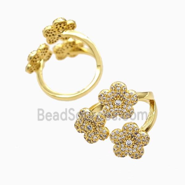 Copper Flower Rings Pave Zirconia 18K Gold Plated