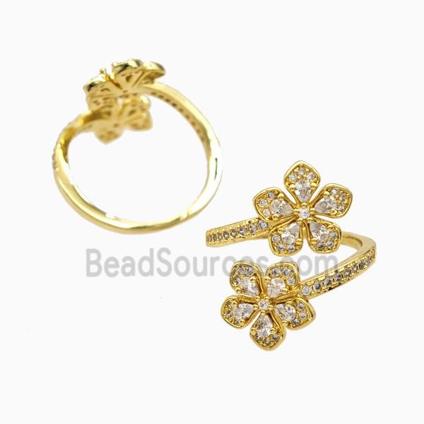 Copper Flower Rings Pave Zirconia 18K Gold Plated