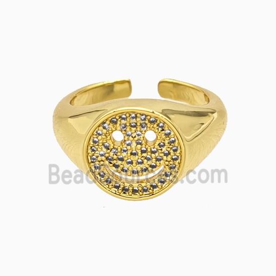Copper Emoji Rings Pave Zirconia Smileface 18K Gold Plated