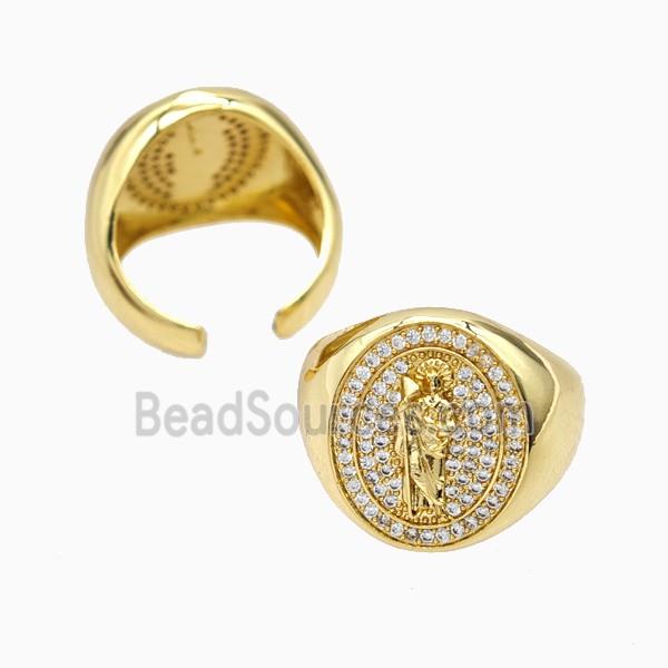 Copper Saint Jude Rings Pave Zirconia 18K Gold Plated