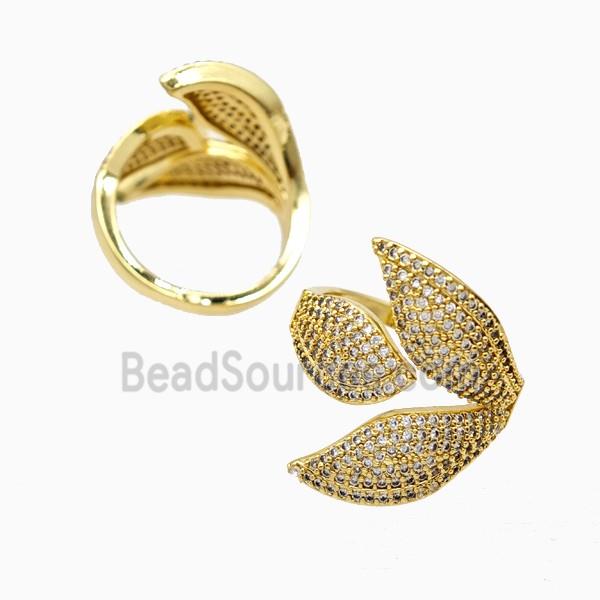 Copper Leaf Rings Pave Zirconia 18K Gold Plated