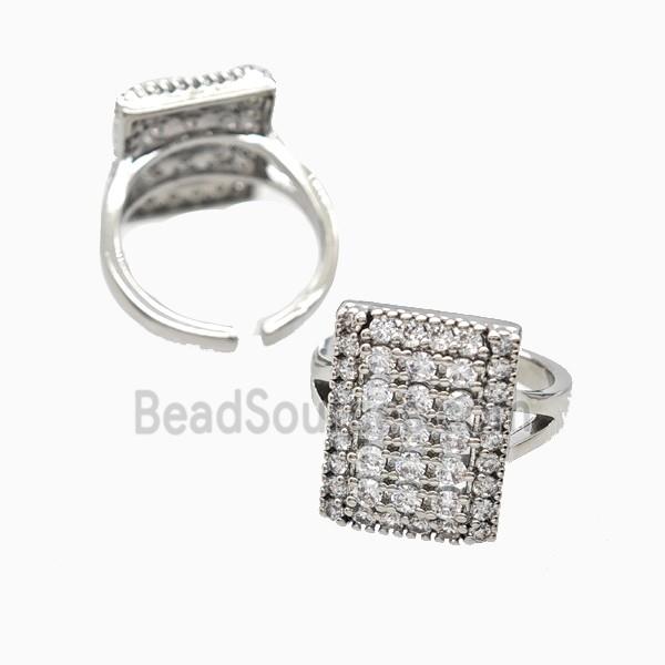 Copper Rectangle Rings Pave Zirconia Platinum Plated