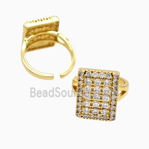 Copper Rectangle Rings Pave Zirconia 18K Gold Plated