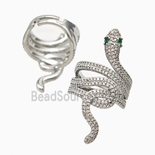 Copper Snake Rings Pave Zirconia Platinum Plated