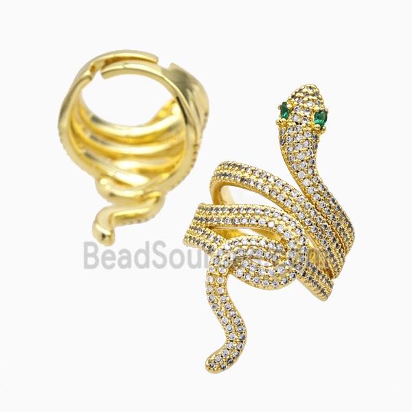Copper Snake Rings Pave Zirconia 18K Gold Plated
