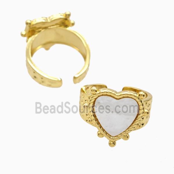 Copper Heart Rings Pave Shell 18K Gold Plated