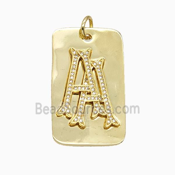 Copper Letter A Pendant Pave Zirconia Rectangle 18K Gold Plated
