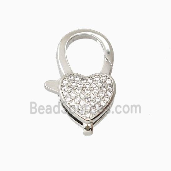 Copper Heart Lobster Clasp Pave Zirconia Platinum Plated