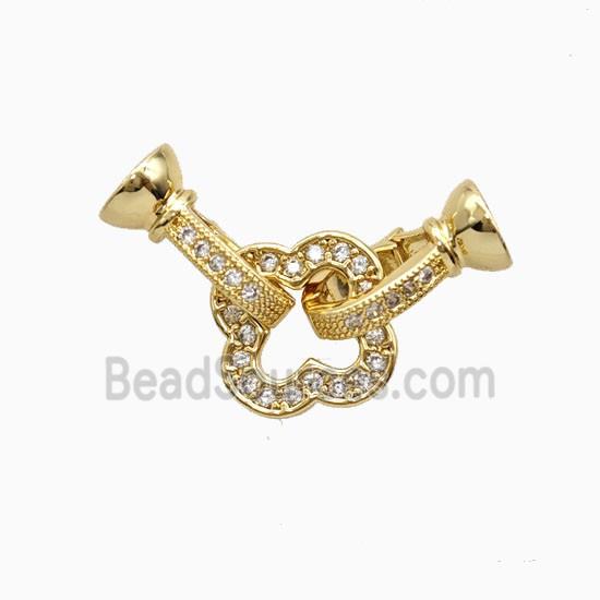 Copper Clover Connector Clasp Pave Zirconia 18K Gold Plated