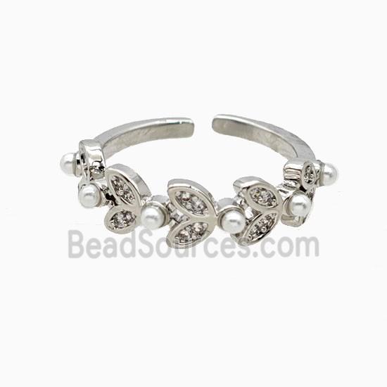 Copper Leaf Rings Pave Zirconia Resin Platinum Plated