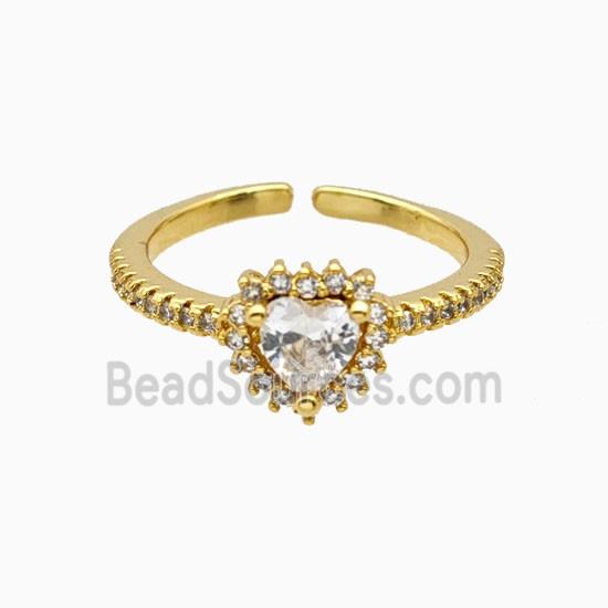 Copper Heart Rings Pave Zirconia 18K Gold Plated