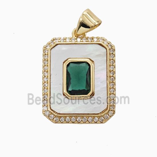 Copper Rectangle Pendant Pave Zirconia Shell 18K Gold Plated