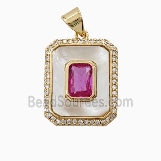 Copper Rectangle Pendant Pave Zirconia Shell 18K Gold Plated