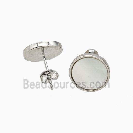 Copper Stud Earrings Pave Shell Platinum Plated