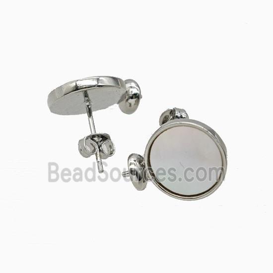 Copper Stud Earrings Pave Shell Platinum Plated