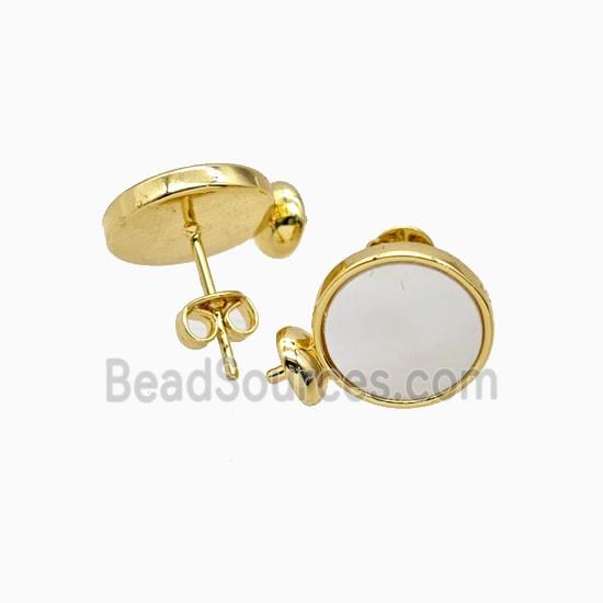 Copper Stud Earrings Pave Shell 18K Gold Plated