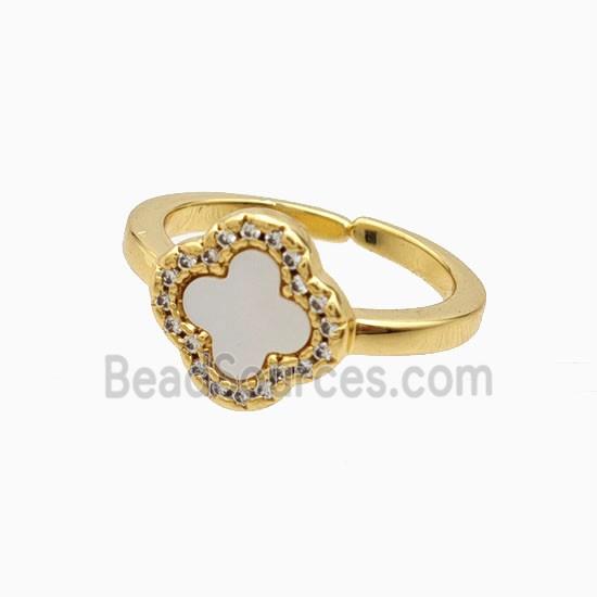 Copper Clover Rings Pave Zirconia Shell 18K Gold Plated