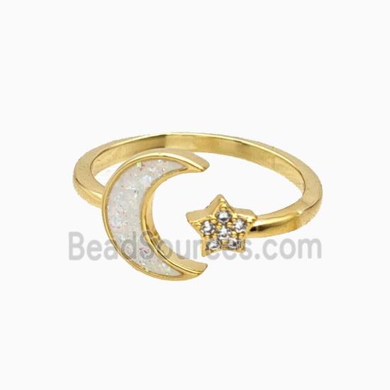 Copper Star Moon Rings Pave Zirconia Fireopal 18K Gold Plated