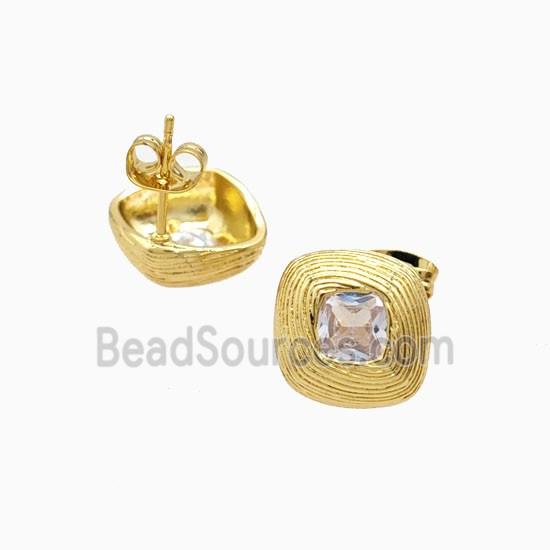 Copper Stud Earrings Pave Zirconia 18K Gold Plated