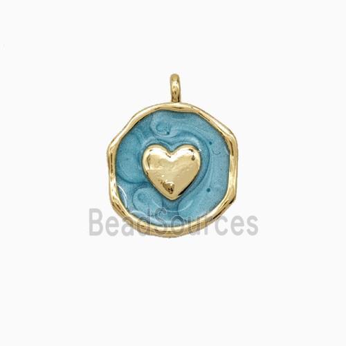 Copper Heart Pendant Green Enamel 18K Gold Plated
