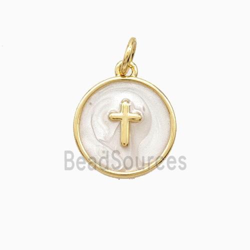 Copper Cross Pendant White Enamel 18K Gold Plated