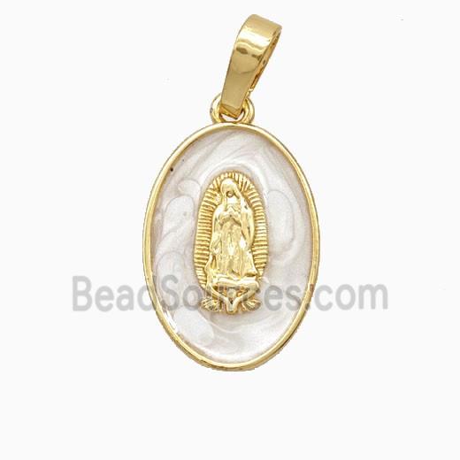 Copper Jesus Pendant White Enamel 18K Gold Plated