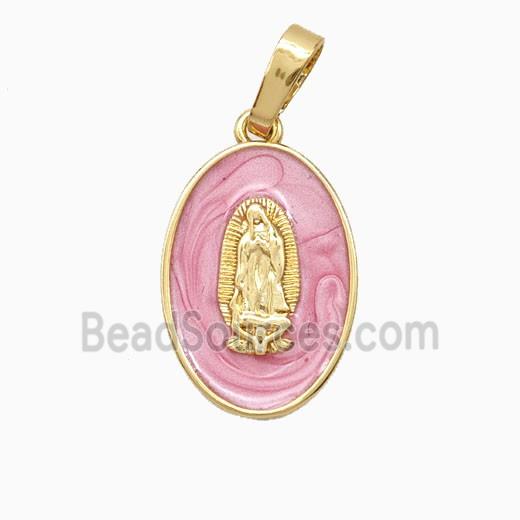 Copper Jesus Pendant Pink Enamel 18K Gold Plated