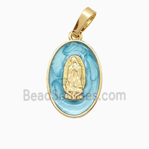 Copper Jesus Pendant Teal Enamel 18K Gold Plated