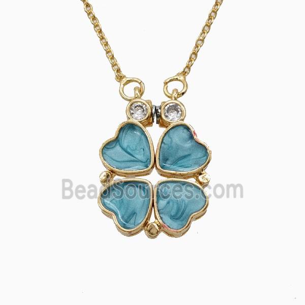 Copper Heart Clover Necklace Enamel Gold Plated
