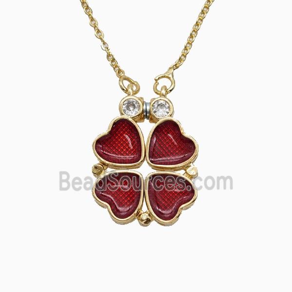 Copper Heart Clover Necklace Enamel Gold Plated