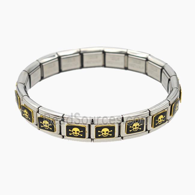 Raw Stainless Steel Module Bracelet With Skull Enamel