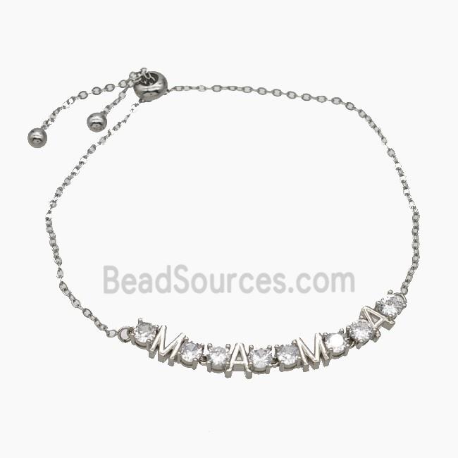 Copper MAMA Bracelets Pave Zirconia Adjustable Platinum Plated